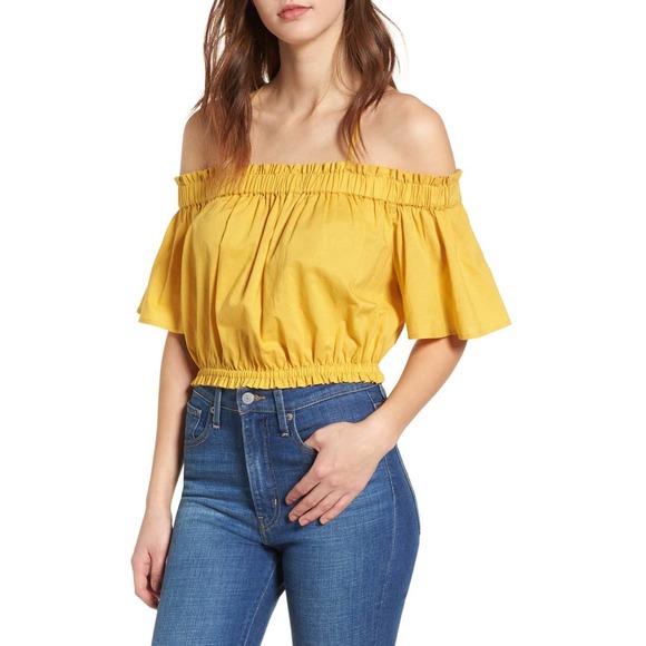 bp Tops - BP • Yellow Ruffle Off The Shoulder Crop Top Sz M
